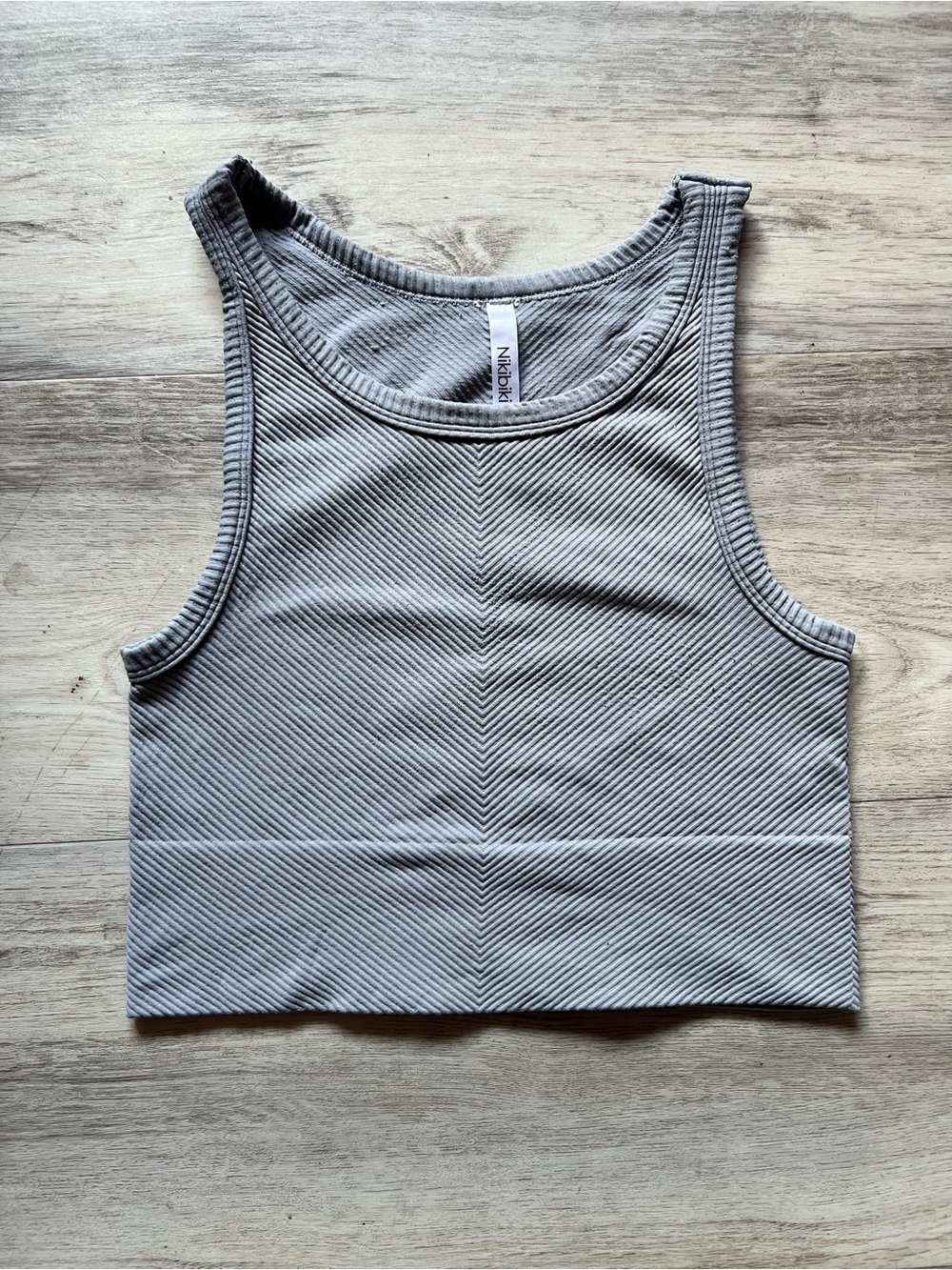 Nikibiki Ribbed Crop Tank Top - Gray
